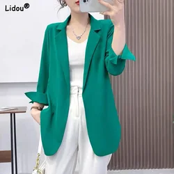 Spring Summer Thin Blazers Women's Clothing Fashion Temperament Solid Color Loose Business Casual Office Lady Korean Notched