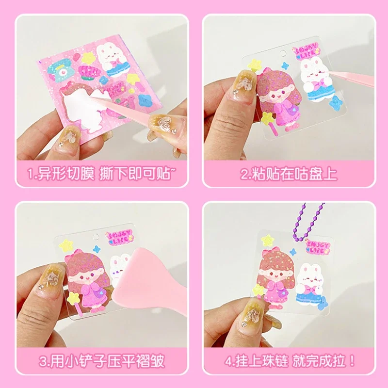 Imagem -06 - Bonito dos Desenhos Animados Transparente Cartão Faça Você Mesmo Material Conjunto de Ferramentas Mini Pinças Kawaii pá Adesivo Bolsa de Armazenamento Presente Artesanal para Meninas