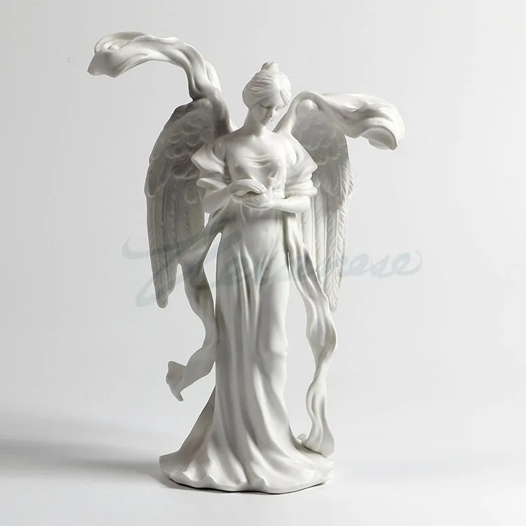 Ceramic Crafts Angel Holds Pigeon Sculpture Porcelain Angel Figurine Home Desktop Ornaments Office Decoration Birthday Gifts