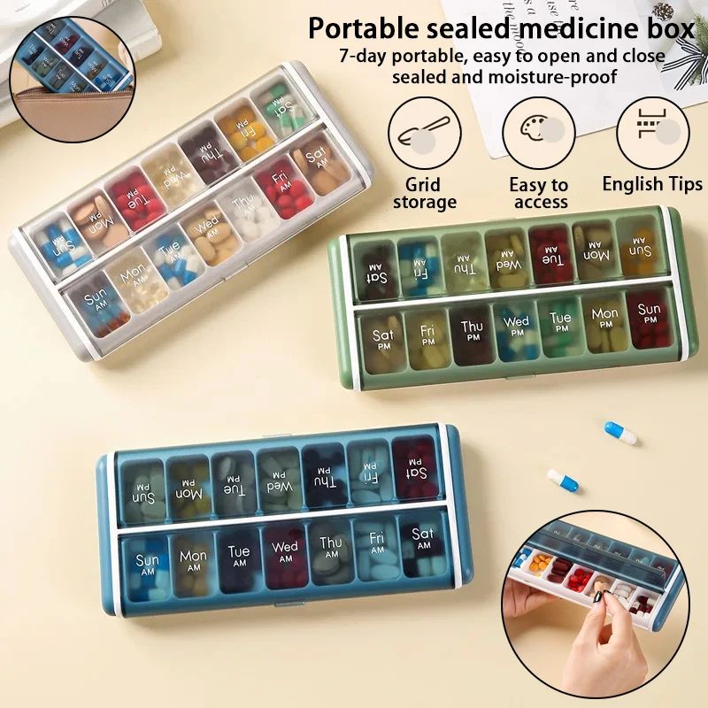 14 Grids Plastic 7-Day Week Pill Organizer Dustproof Moisture-proof Multifunction Fish Oil Vitamin Medicine Box Daily Pill Cases
