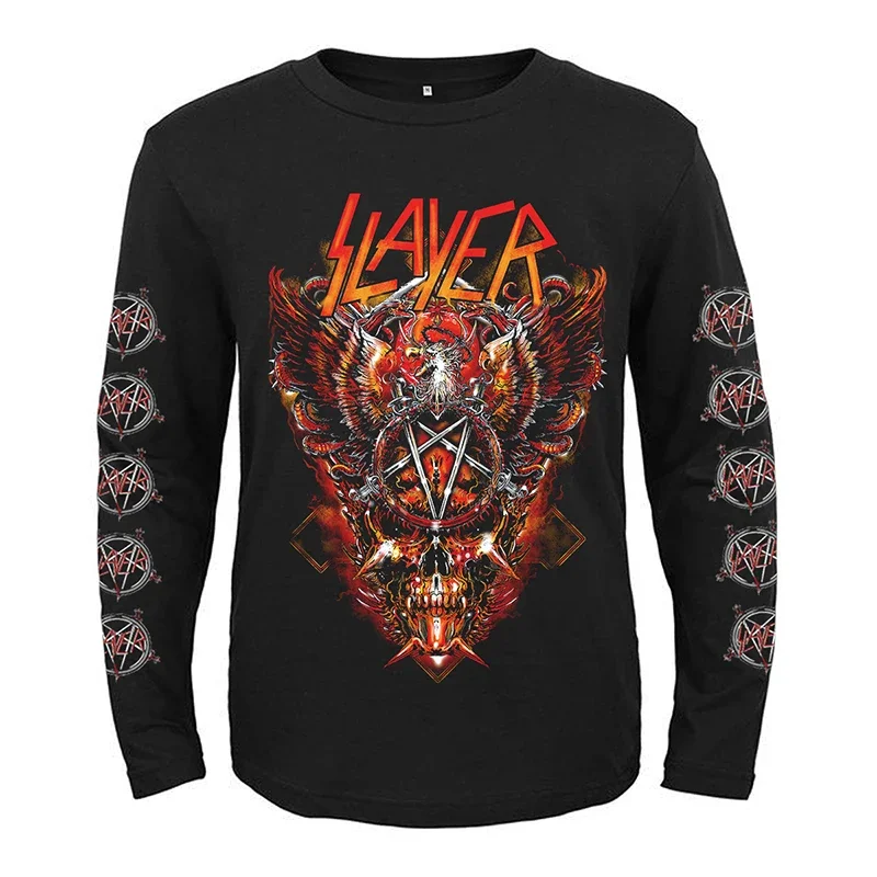 Slayer Show No Mercy Long Sleeve T Shirt Mens Vintage Tshirt Harajuku Streetwear Hip Hop Cotton T-Shirt Tee Tops