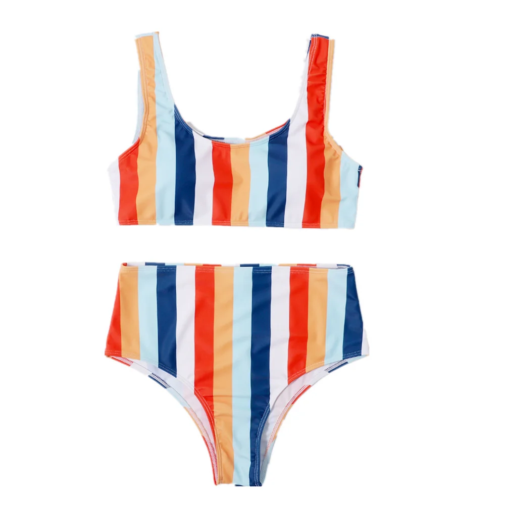 High Waist Striped Bikini Swimsuit Women Bikinis Sets Tankini Vintage Multicolor Y2K Swimwears Micro Biquini Beach Bathing Suits