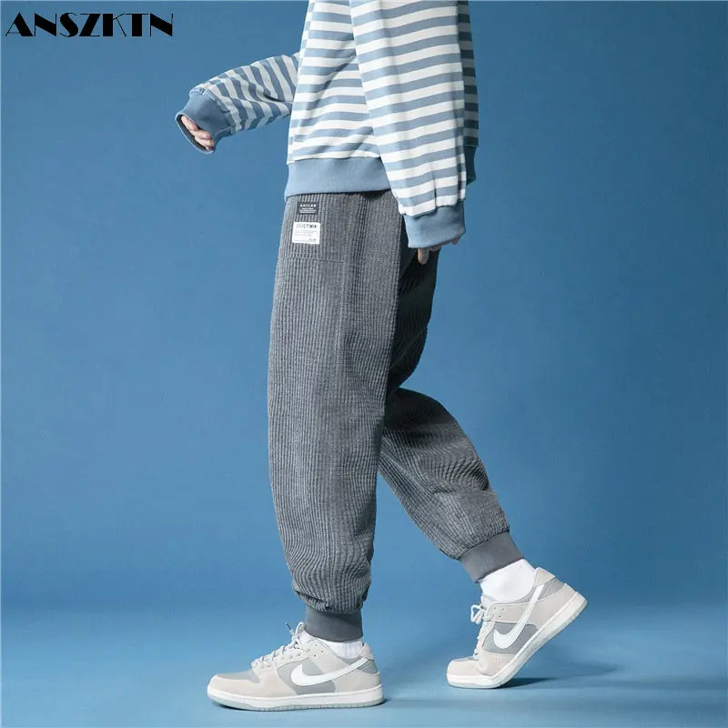 

ANSZKTN Spring and autumn new corduroy casual pants men's thin fashion brand INS loose ruffian feet cargo pants