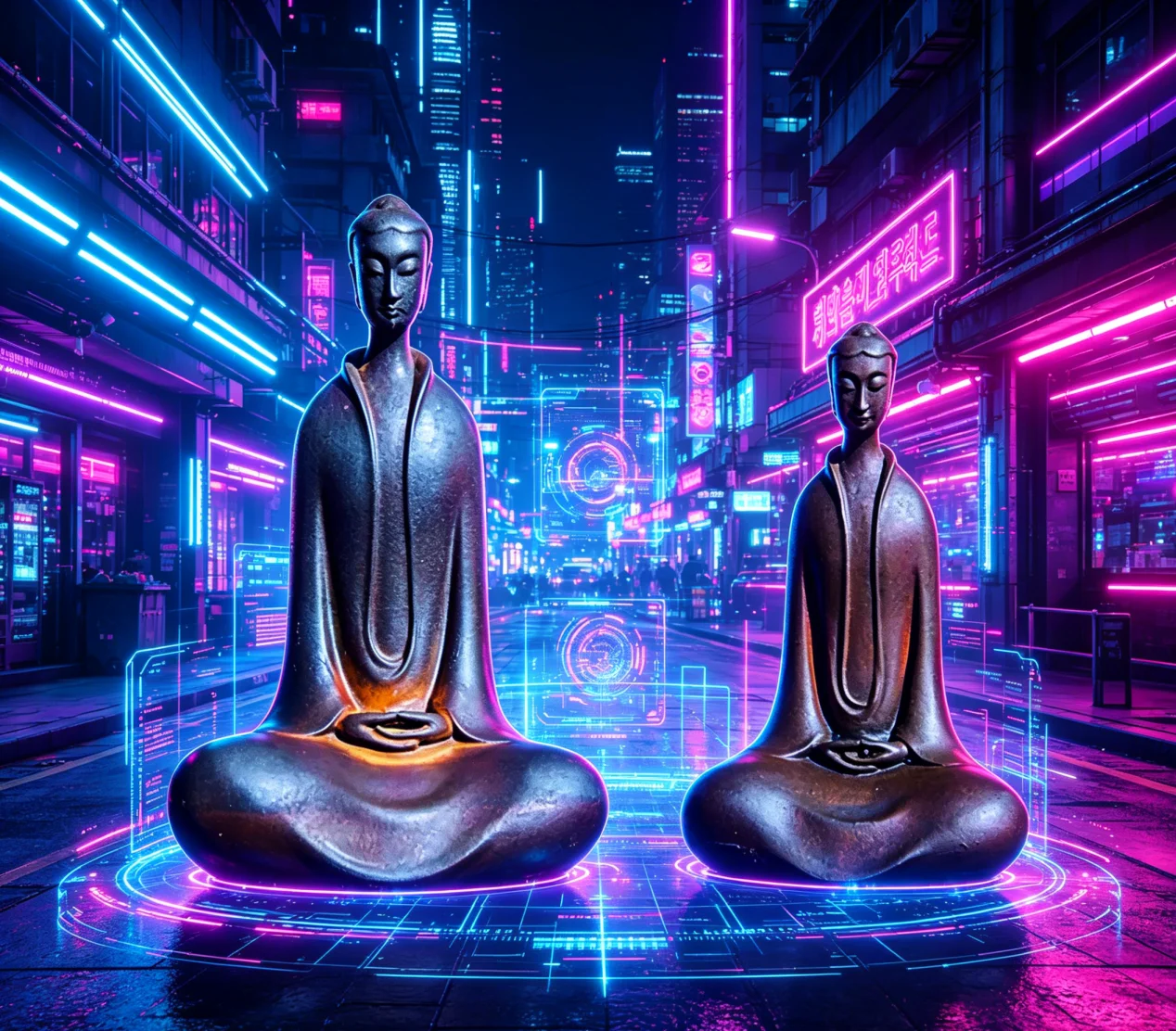Minimalist Buddha Statue Set, 2Pcs Ceramic Meditation Figurine for Zen Home Decor