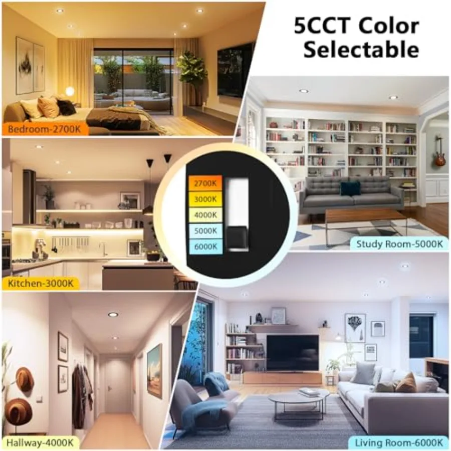 LED Recessed Light 4 Inch Can Lights Color Selectable 2700/3000/4000/5000/6000K 5CCT 6W=85W 700LM Dimmable Downlight with E26 C