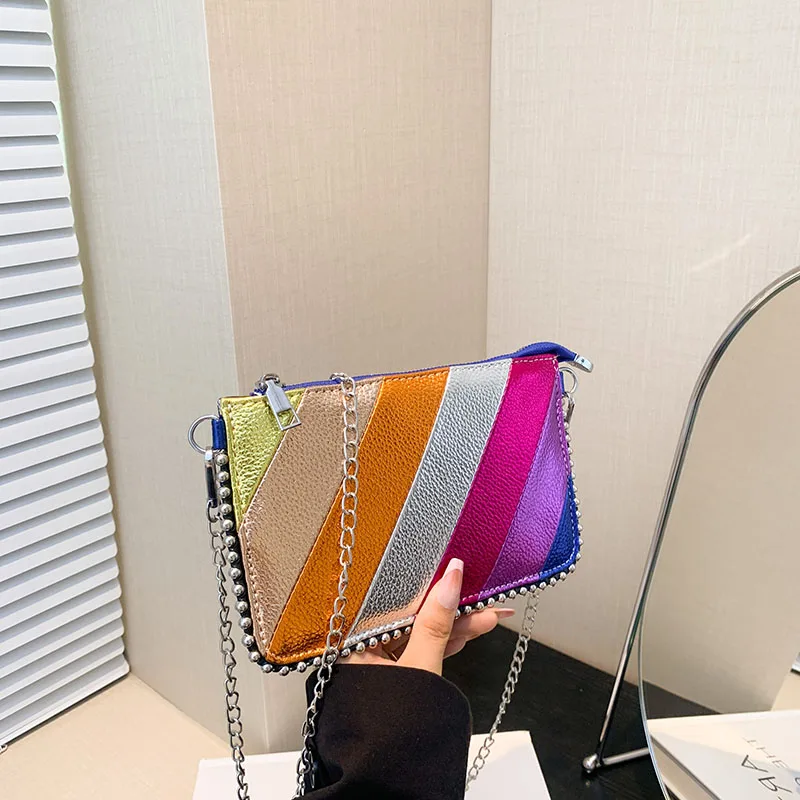 Wielokolorowe torby Crossbody dla kobiet modna kopertówka z łańcuszkiem torebki na telefon komórkowy podróżna torba na ramię na wakacje Sac A Main Female