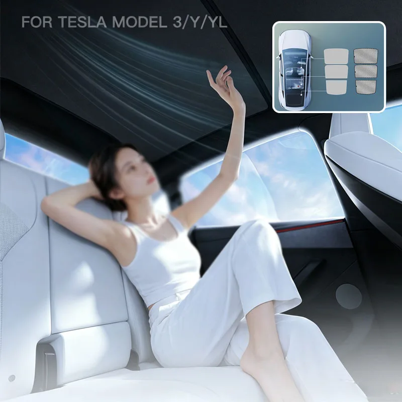 

2/3Pcs Roof Sunscreen Curtain Ice Cloth Buckle Shades for Glass Roof Front & Rear Sunroof Skylight Sunshade for Tesla Model Y/3