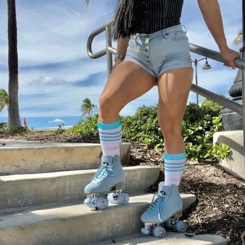 High-end Women's Double-row Skates Roller Skates Cowhide/PU Aluminum Alloy Frame 4-wheel Light Rental Leather Shoes