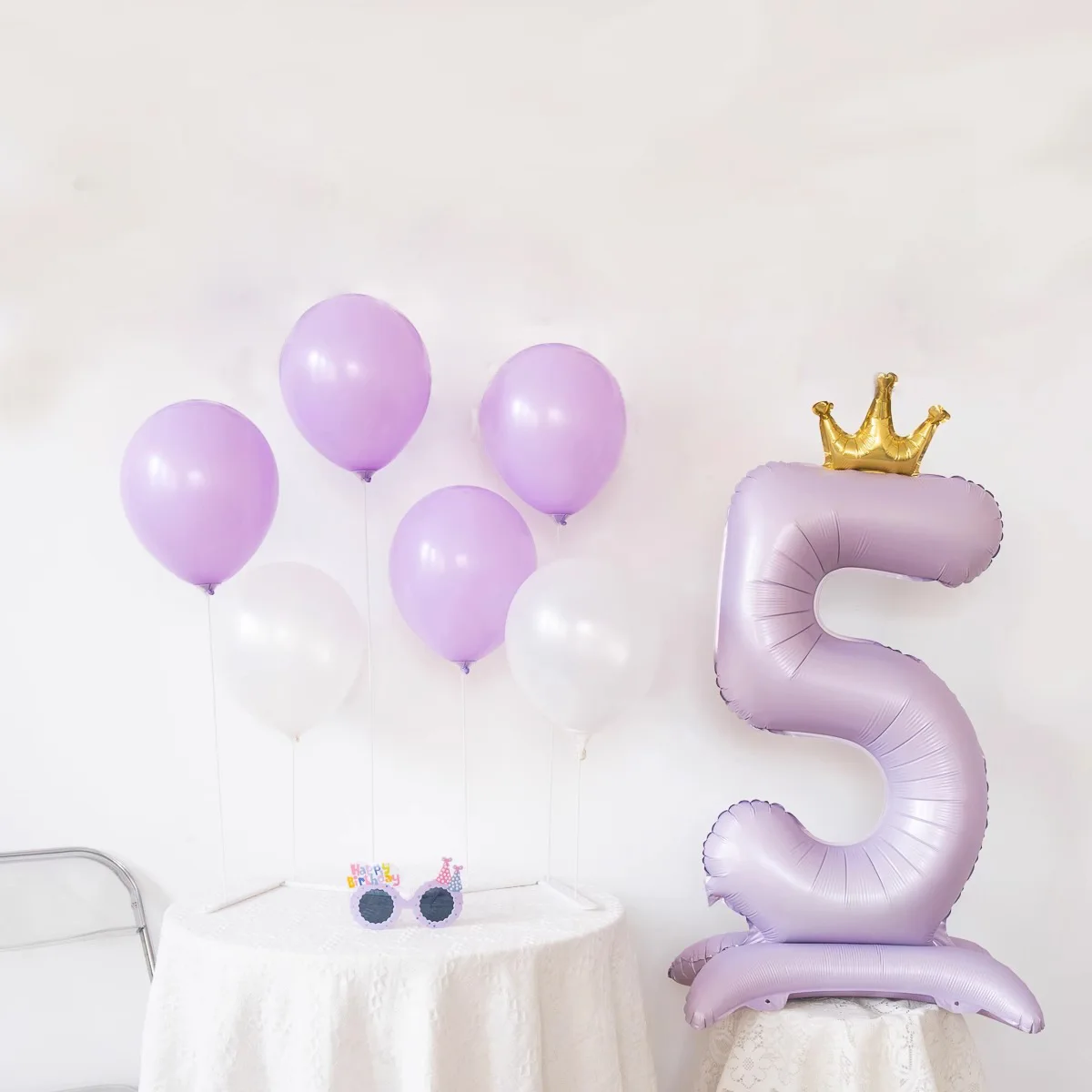 40-Inch Standing Vintage Cream Purple Crown Number Balloons for Baby Girl Birthday Decorations Non-Destructive Colorfast Shor...