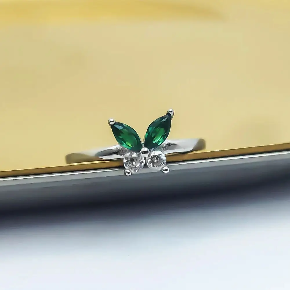 HESHI 925 Sterling Silver White Green Zircon Butterfly Open Rings for Women Men