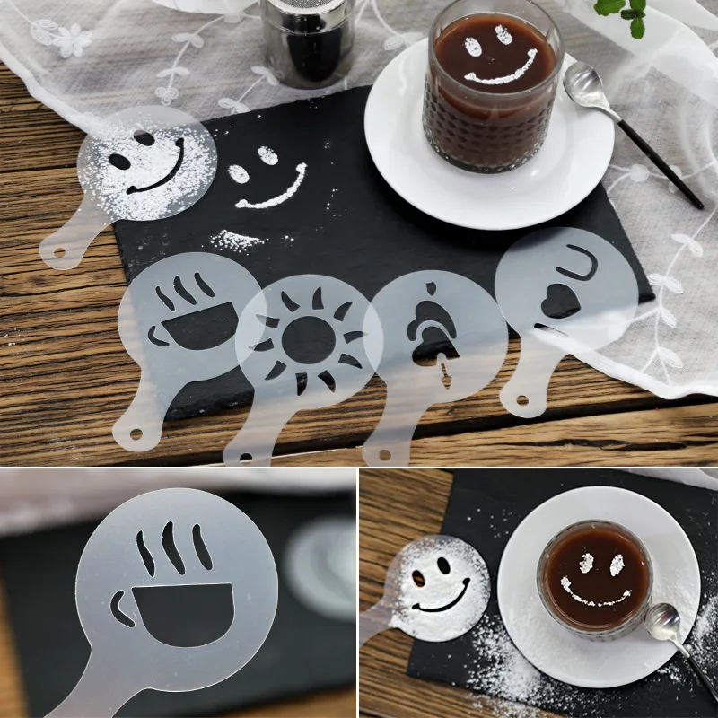 16PCS Plastic Cafe Foam Template Barista Stencils Mold Coffee Art Needles Stainless Steel latte Garland Needle Powder Sprinkle