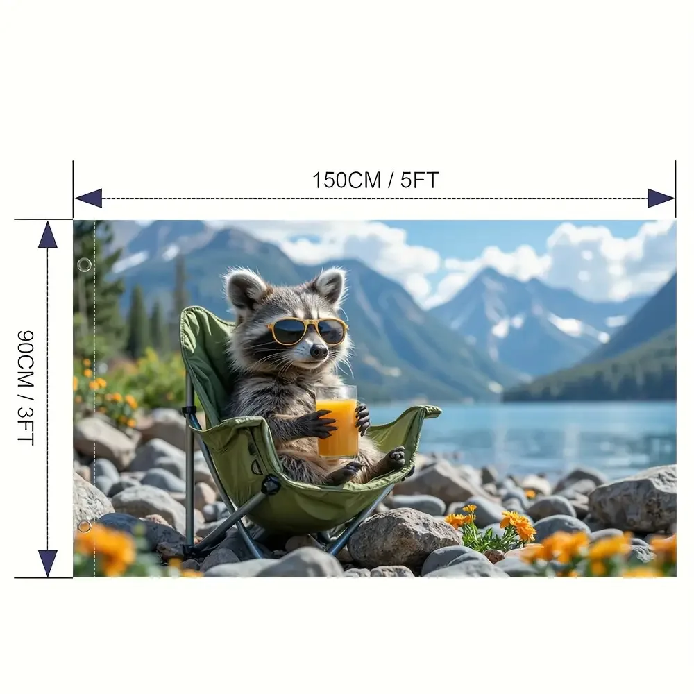 Relaxed Raccoon Sunbathing Camping Outdoor Garden Flag Polyester Durable Home Decor