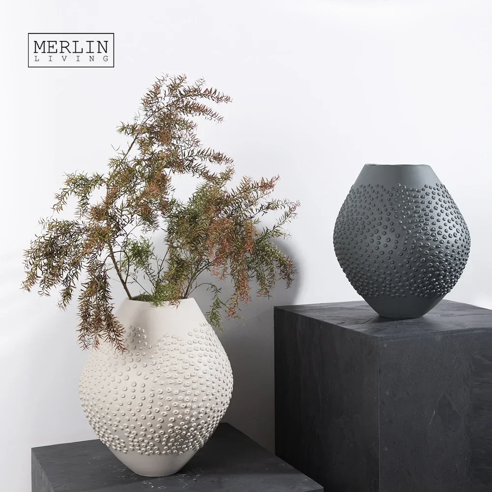 Merlin Living 3D ceramic flower vase matte round spherical little raindrop shape fancy creative art home decor for nordic vase