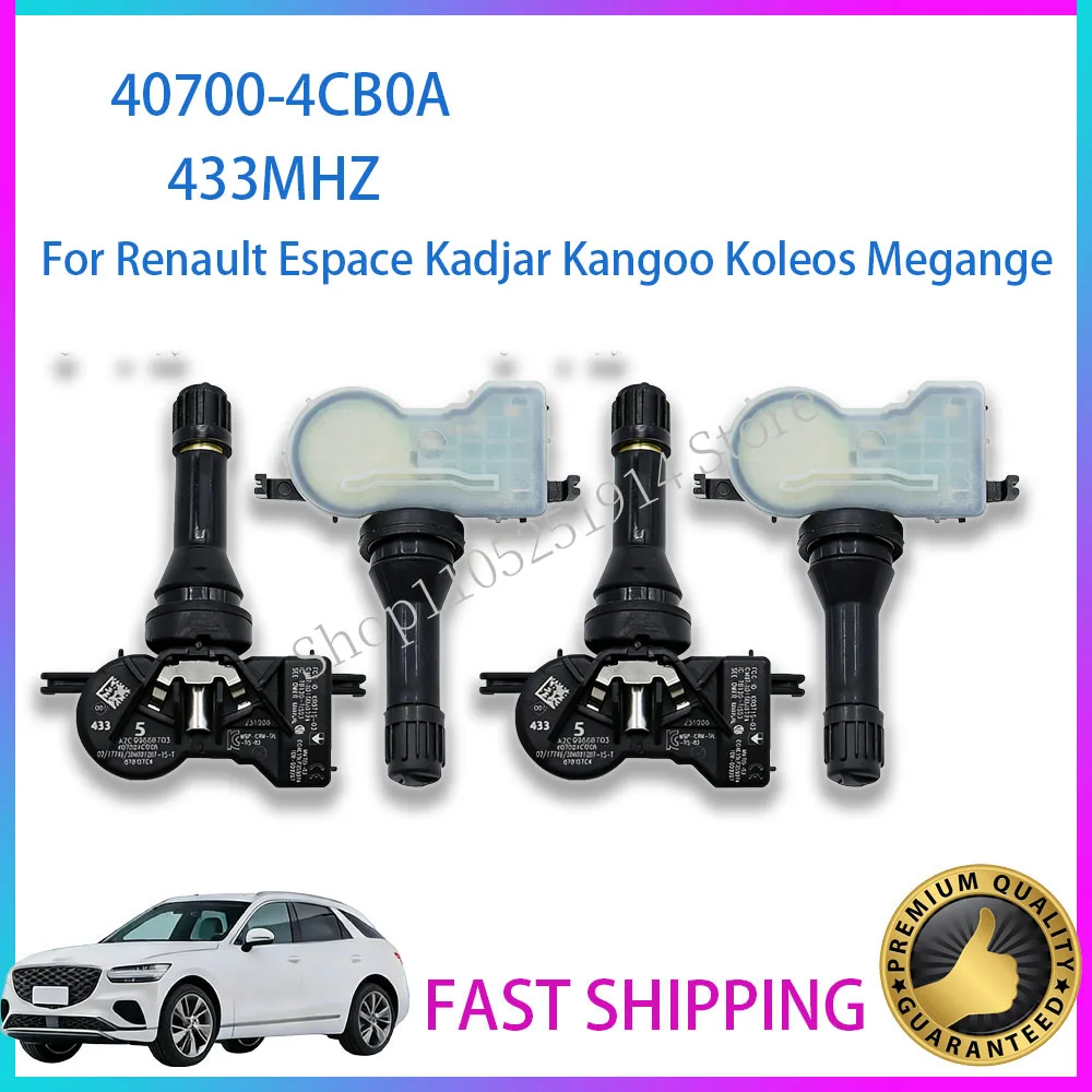 

4Pcs Tyre Monitring Senor 40700-4CB0A For Renault Espace Kadjar Kangoo Koleos Megange TIRE AIR PRESSURE SENSOR 433MHZ 407004CB1B