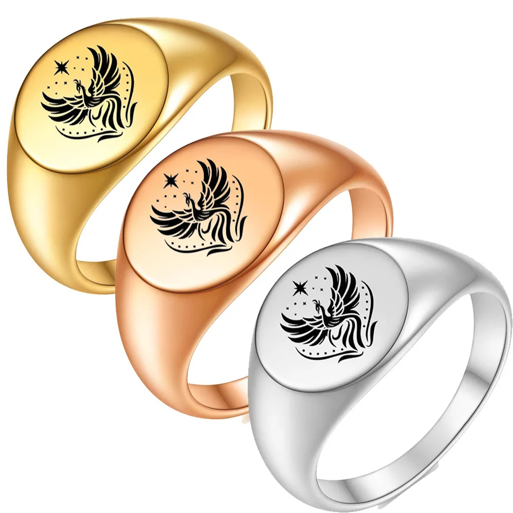 Customized Women Signet Ring Fire Phoenix Ring Stainless Steel Punk Candid Fashion Jewelry Female Wedding Accessories