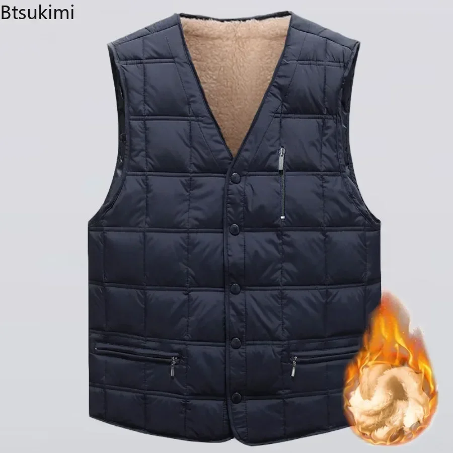 

Men's Autumn Winter Cotton-padded Warm Vest Comfy Plush Thicken Sleeveless Vest Jacket Outdoor Cold-proof Lining Wear Waistcoat