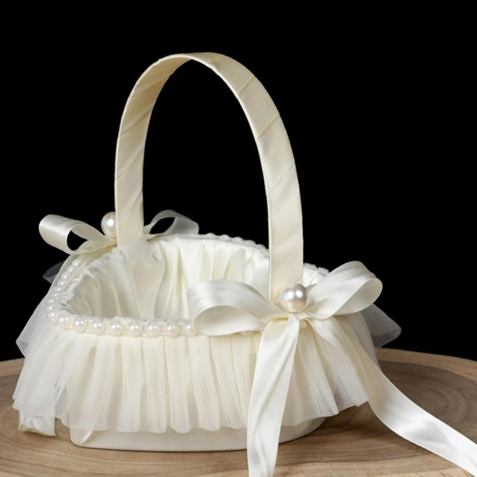 

Wedding Flower Basket for Bridesmaid Girl Elegant Lace Satin Decorated Candy Storage for Celebration