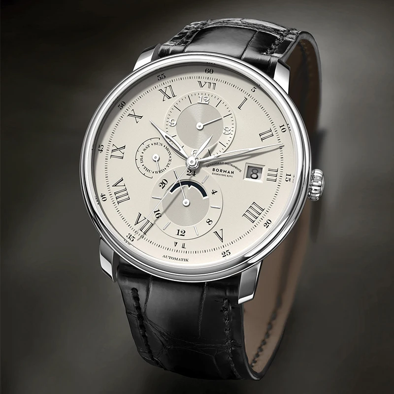 BORMAN Casual Business Man Mechanical Watch Multi Function Luxury Leather Belt 40mm Automatic Watches Men