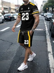 Number 23 Print Mens Running Sports 2 Piece Set Men T-shirt + Trousers Suit Short Tracksuit Vintage Sportswear Men Clothing