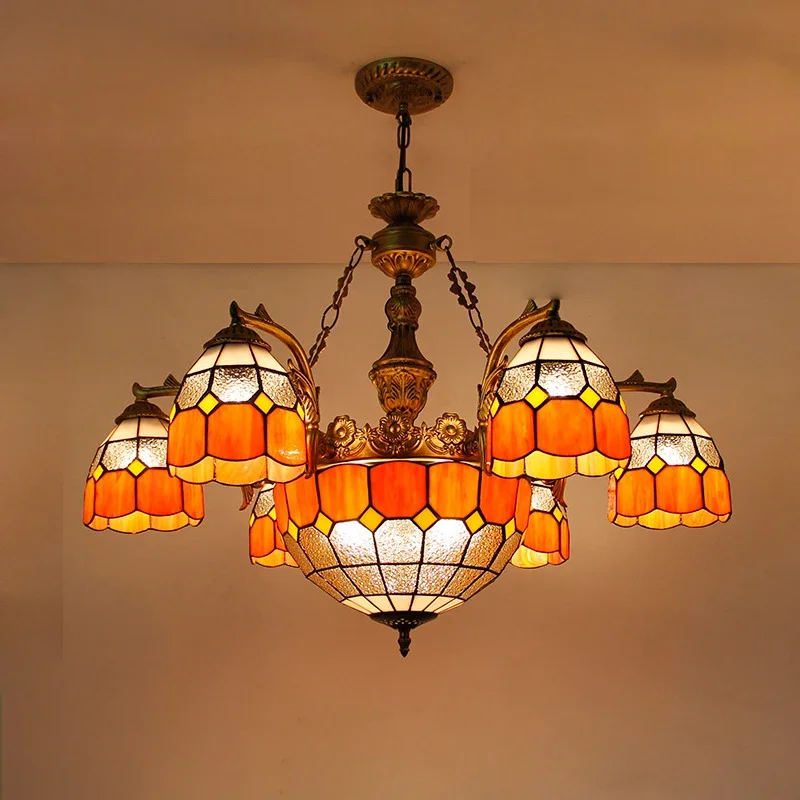 

FAIRY Mediterranean tiffany Chandelier LED Simple Luxury Living Room Bedroom Villa Hotel Cafe Bar Color Glass Pendant Light