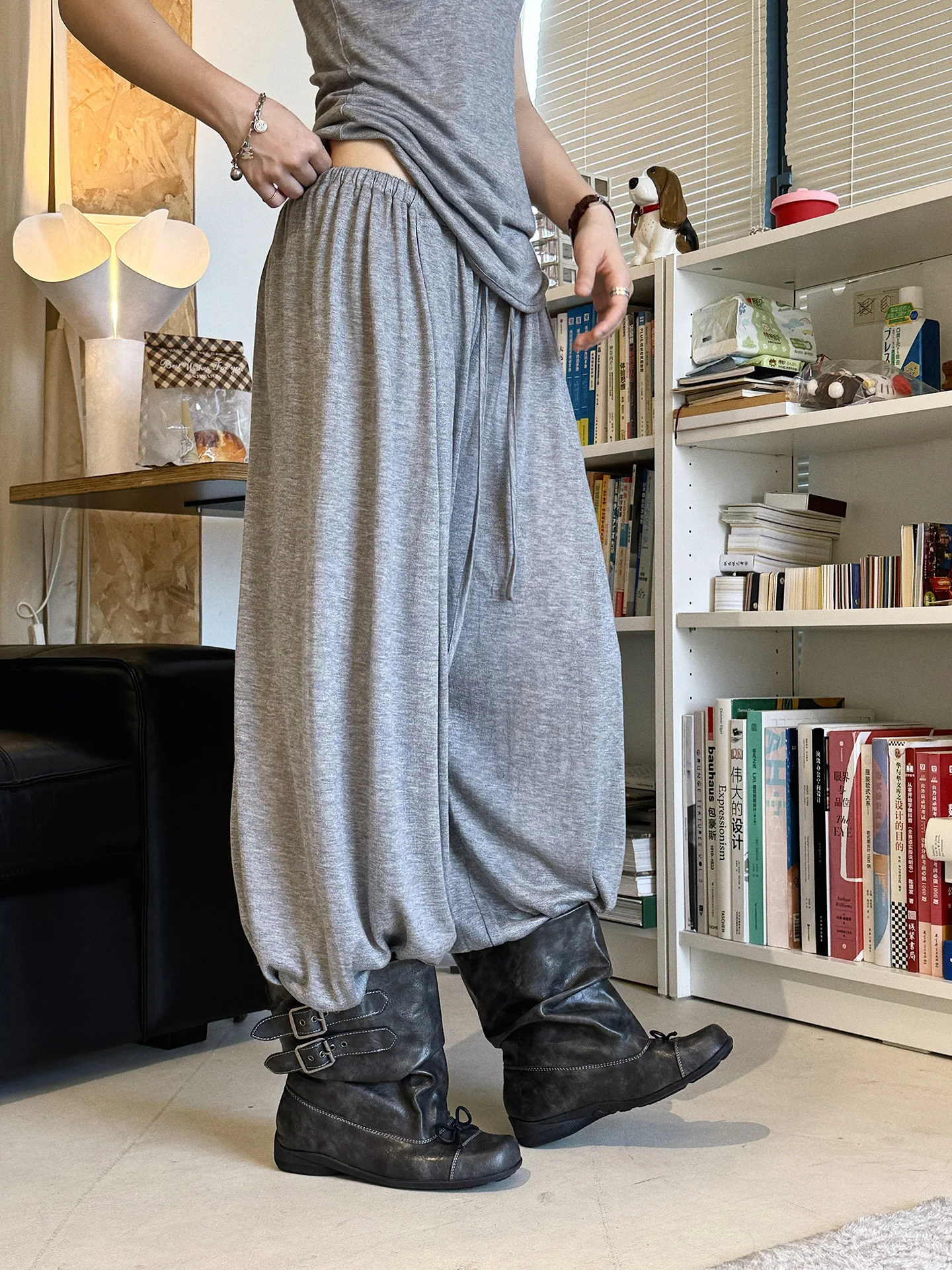 Summer Elastic Drawstring Wide-Leg Casual Pants, Loose And Drapey, Fresh Long Pants For Women