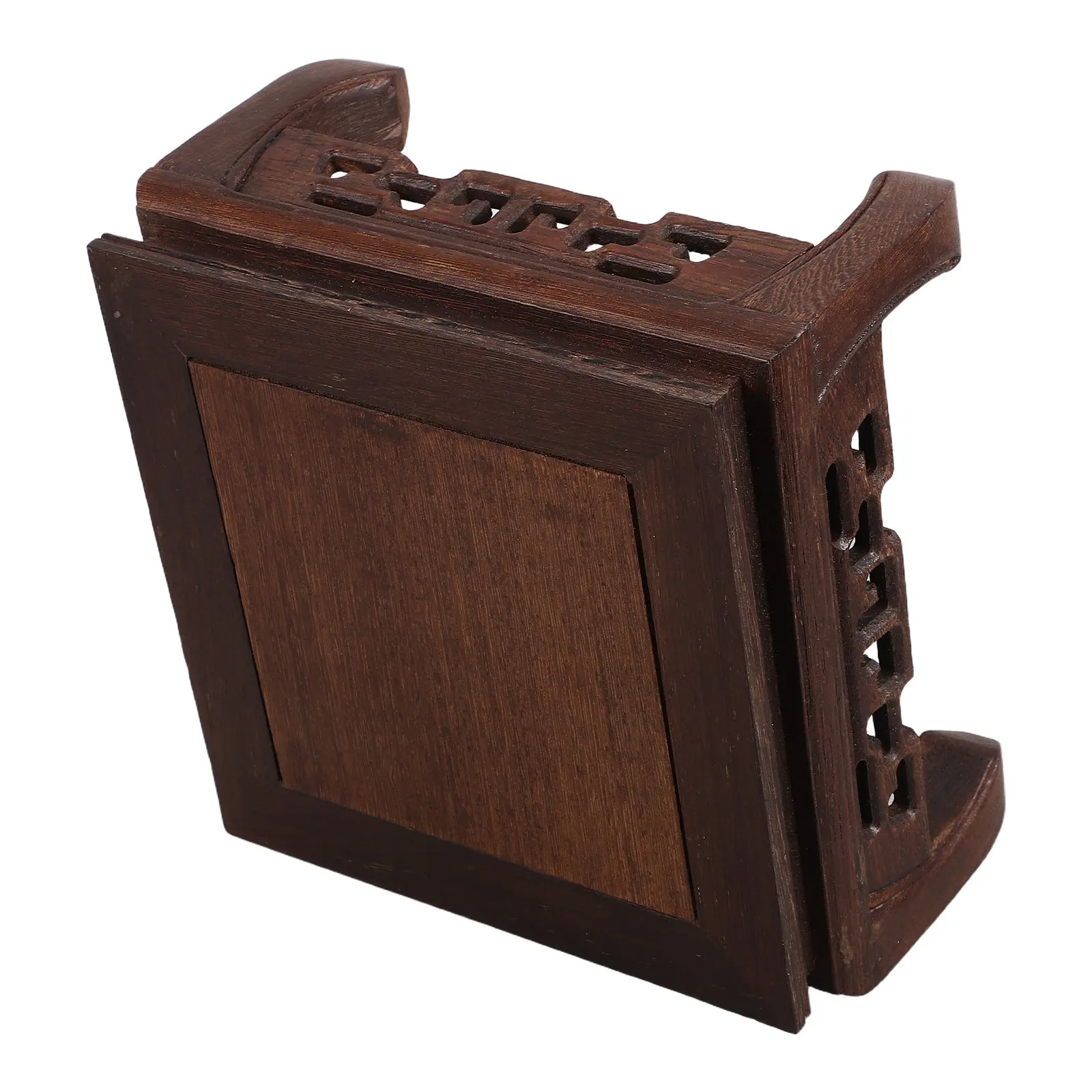 Square Wooden Display Stand Vintage Solid Wood Style Home Decor Pedestal Riser 7 Inch Carved Oriental Wooden Base Plant