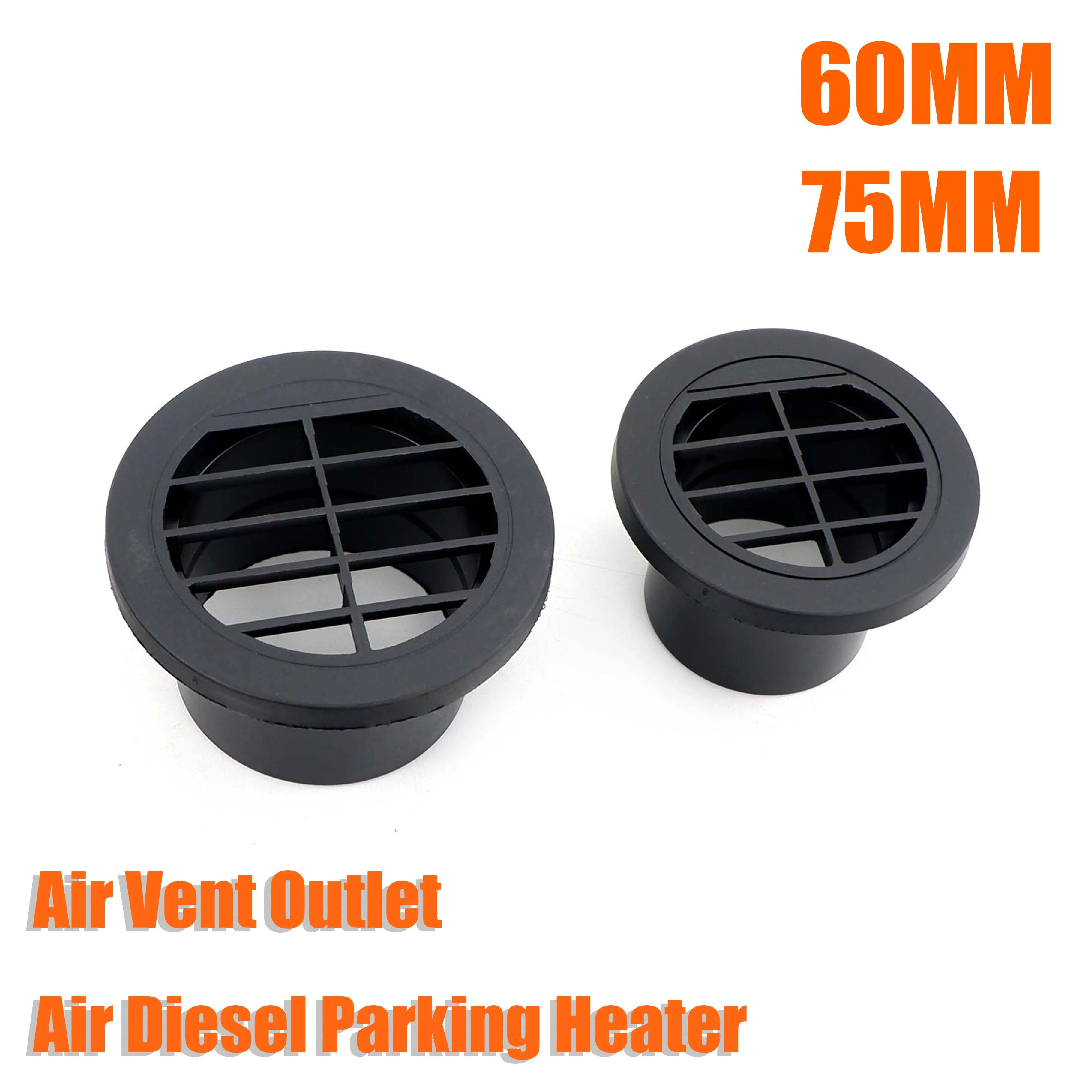 

60mm / 75mm Diesel Heater Duct Ducting Air Vent Outlet Flat Round Rotatable Connector Black For Car Truck VAN Camper