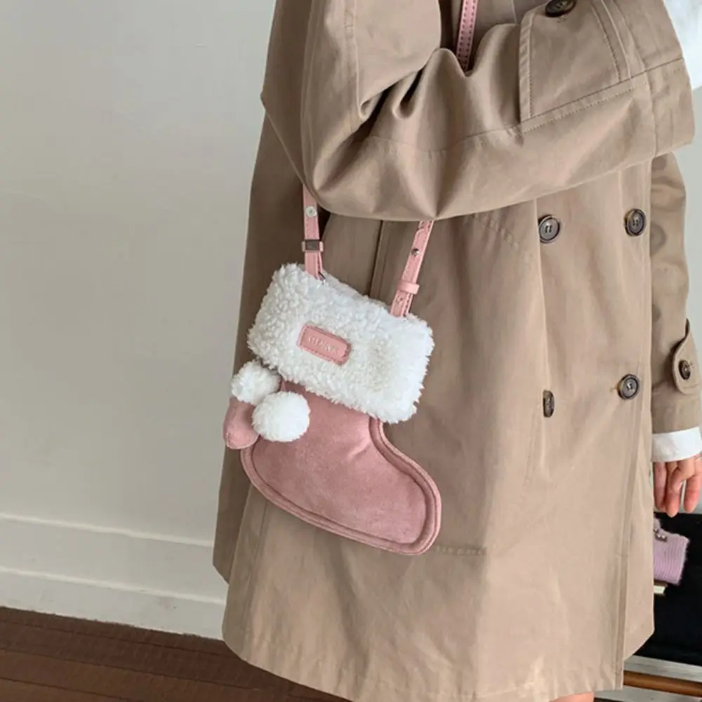 

Cute Korean Style Suede Crossbody Bag Fluffy Cartoon Lamb Fur Boot Bag Lamb Wool Lightweight Boot Bag Outdoor