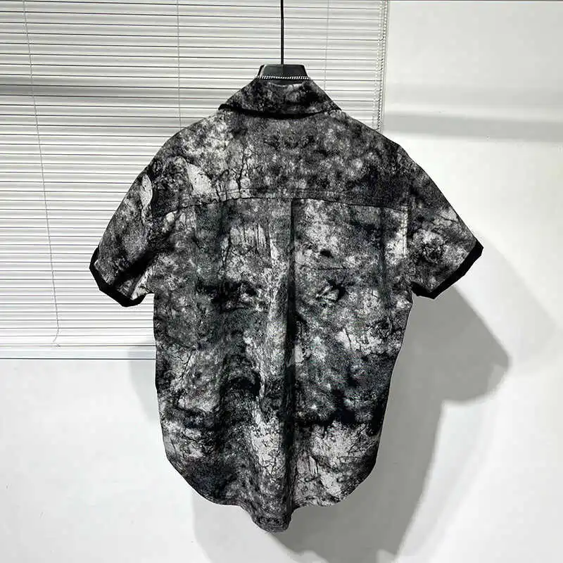 High Street Retro Vintage Shirt Men's Summer Floral Gray Ruff Handsome Lightweight Shirt Street Fashionable Top