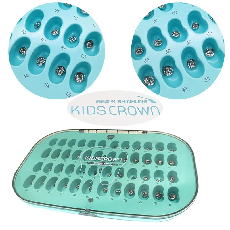 

SHINHUNG Dental Kids Primary Molar Crown Stainless Steel Preformed Temporary Crowns Upper/Lower Left/Right 1st/2nd Crowns Molar