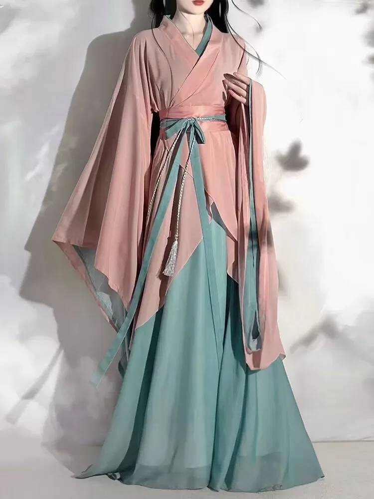 

Китайское платье ханьфу, женский костюм для косплея, праздничный наряд, древнее традиционное винтажное летнее красно-белое платье ханьфу