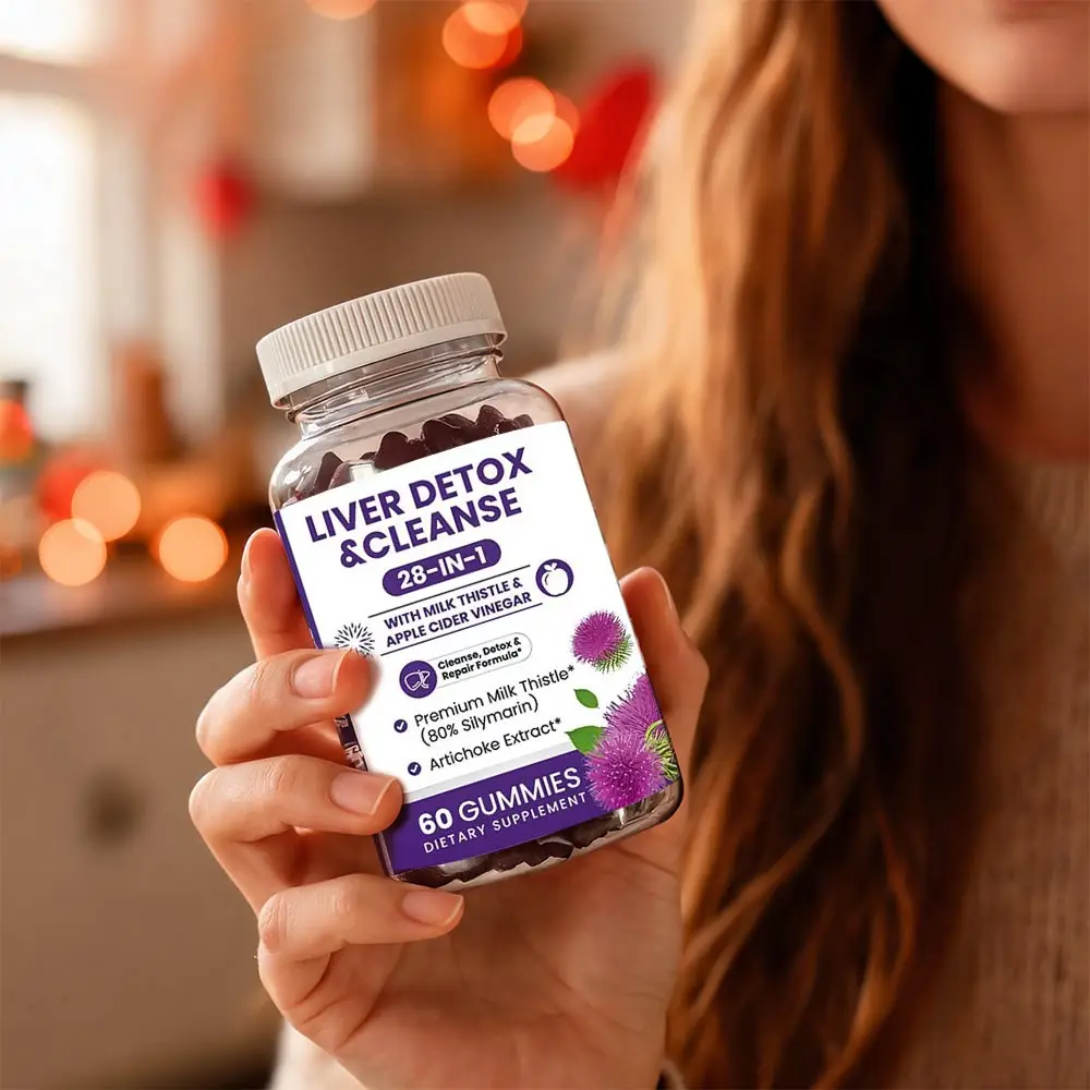 Milk Thistle Liver Support Gummies 28-in-1 Herbal Blend Apple Cider Vinegar Artichoke Daily Liver Wellness 60 Count