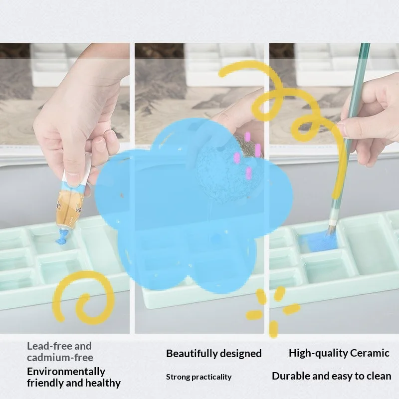 Ceramic Square Multi Grid Palette Watercolor Oil Paint Tray Portable Adult Beginner Art Supplies Jingdezhen Firing