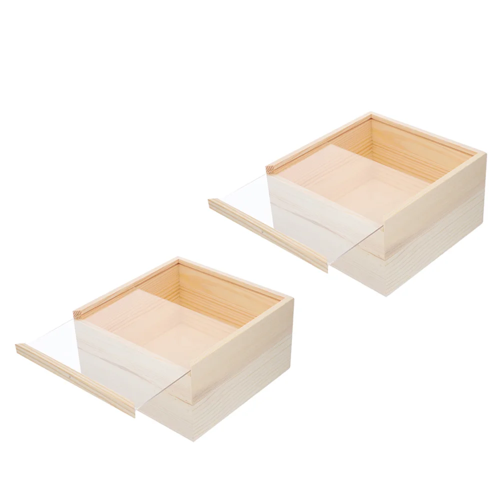 

2 шт. деревянная коробка для хранения ювелирных изделий, прозрачная раздвижная крышка, небольшой органайзер для серег, ожерелий, браслетов, безделушек, настольный подарок
