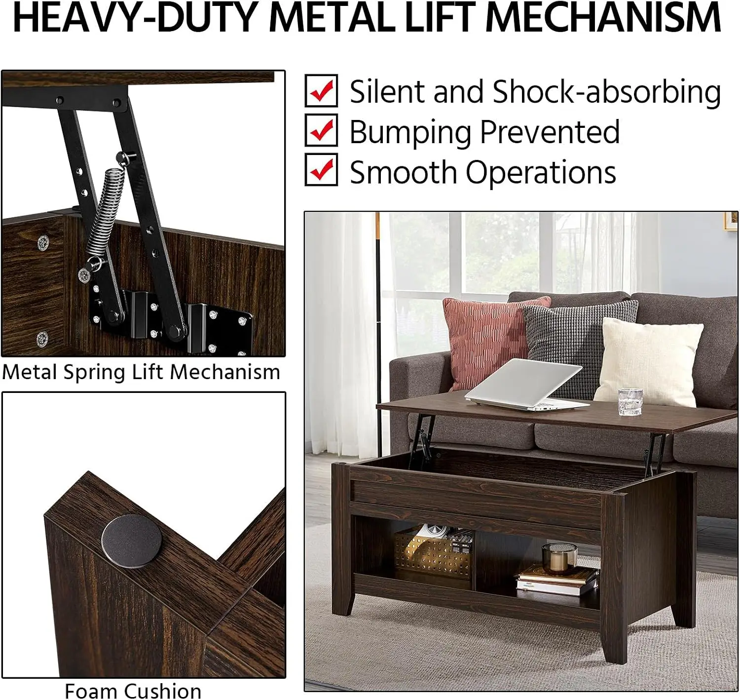 Yaheetech Lift Top Coffee Table With Hidden Storage Compartment & Seperated Lower Shelf, Lift Up Coffee Table, Rising Tabletop