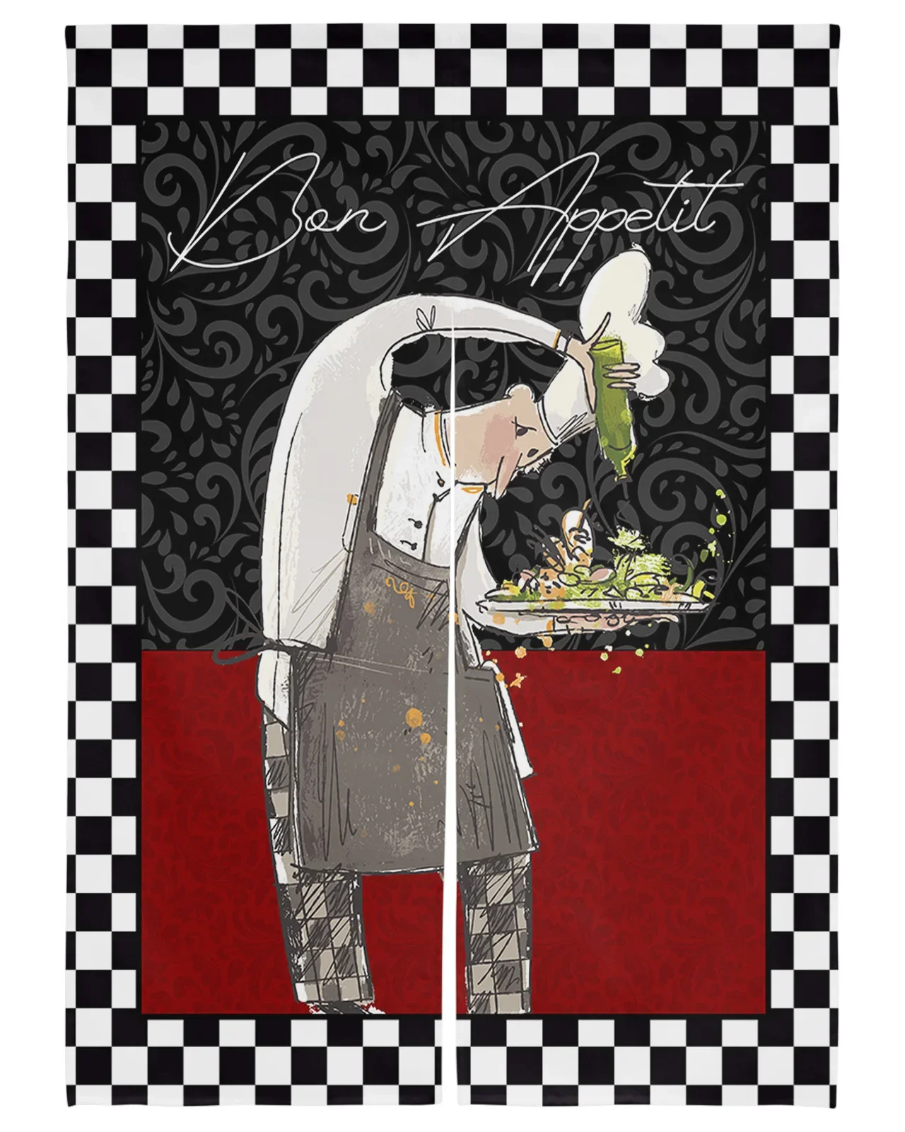 Chef Food Vintage Texture Kitchen Door Curtain Japanese Style Cafe Restaurant Decor Partition Curtain Linen Home Doorway Curtain