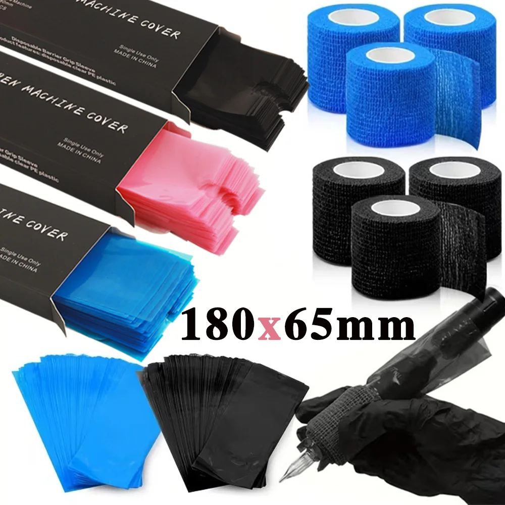 Tattoo Machine Pen Bags and Grip Covers Combo Big Size Tattoo Pen Covers with Self-Adherent Tape Pen Sleeves Tattoo Accessories