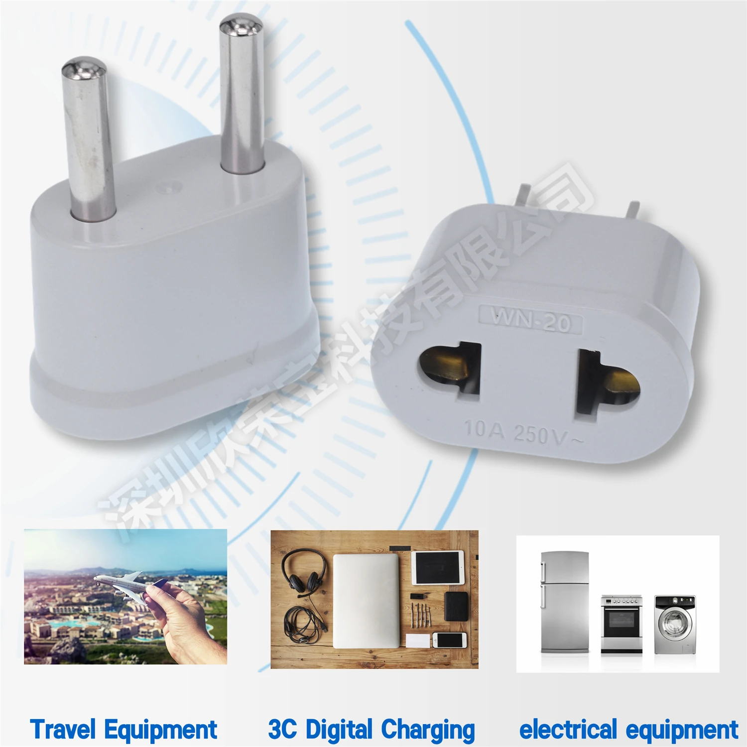 US To EU Plug Power Adapter White Travel Power Plug Adapter Converter Wall Charger Korea Russia Germany France European 4.8mm 6A