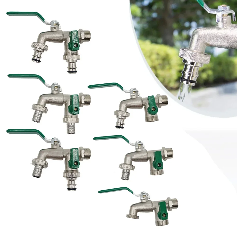 1/2'' x 16mm 3/4'' Garden Lever Tap Outdoor Water Faucet Long Handle 2-Way 1-Way Ball Valve Shut Off with Connecter for IBC Tank