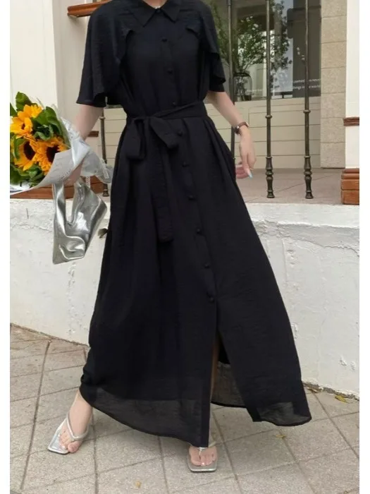 Ele Pure Color Overknee Long Dr Damen Plus Size Single Button Turn-Down-Kragen ort Sve Schlankheits irt Dr Su...