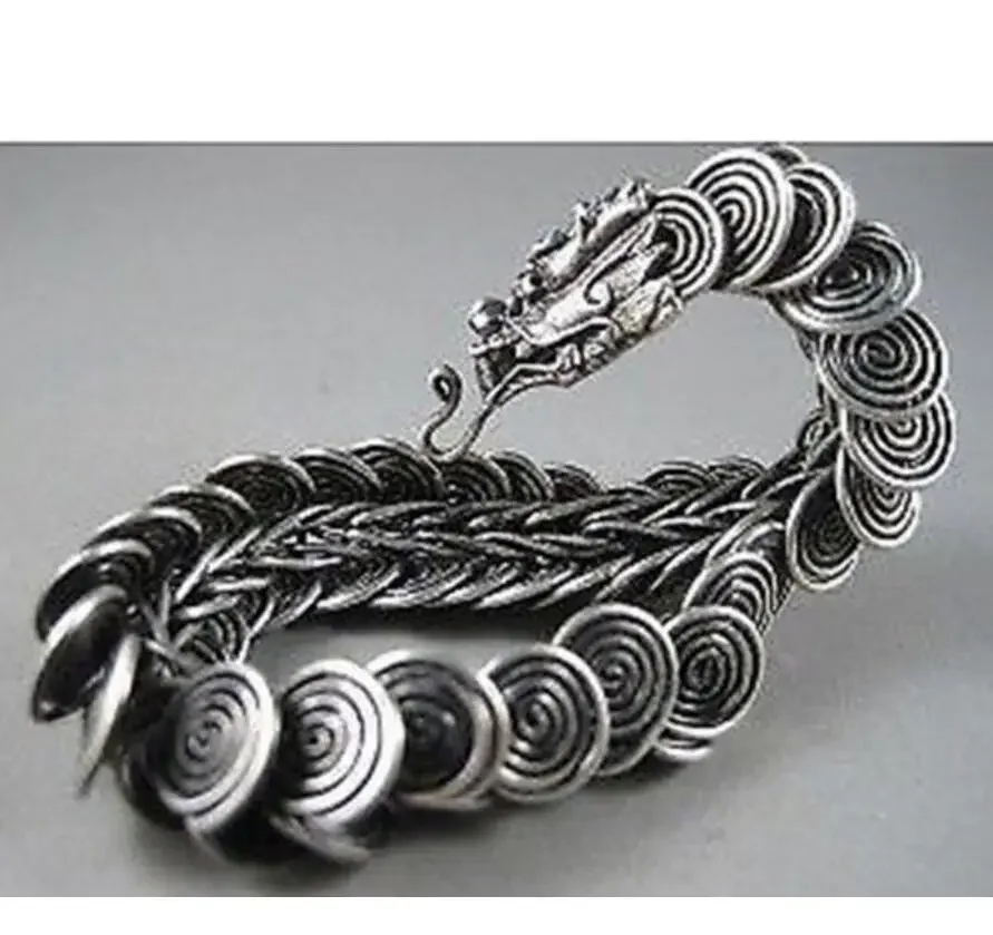 

Модные украшения, китайский тибетский серебряный резной браслет с головой дракона, мужской браслет, новый стиль, изысканный драгоценный камень, благородный натуральный