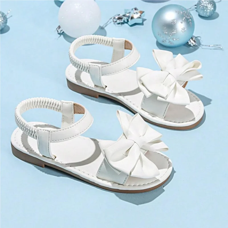 

Детская повседневная обувь, сандалии из искусственной кожи с бантом, пляжная весенняя обувь для девочек, противоскользящая мягкая подошва, белые, коричневые туфли, размер 21-37