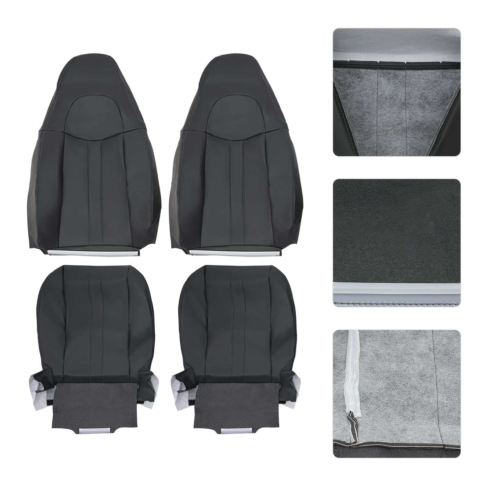 PU Grey 4 Pieces Car Seat Covers For 2003-2014 Chevy Express 1500 2500 Van Driver and Passenger