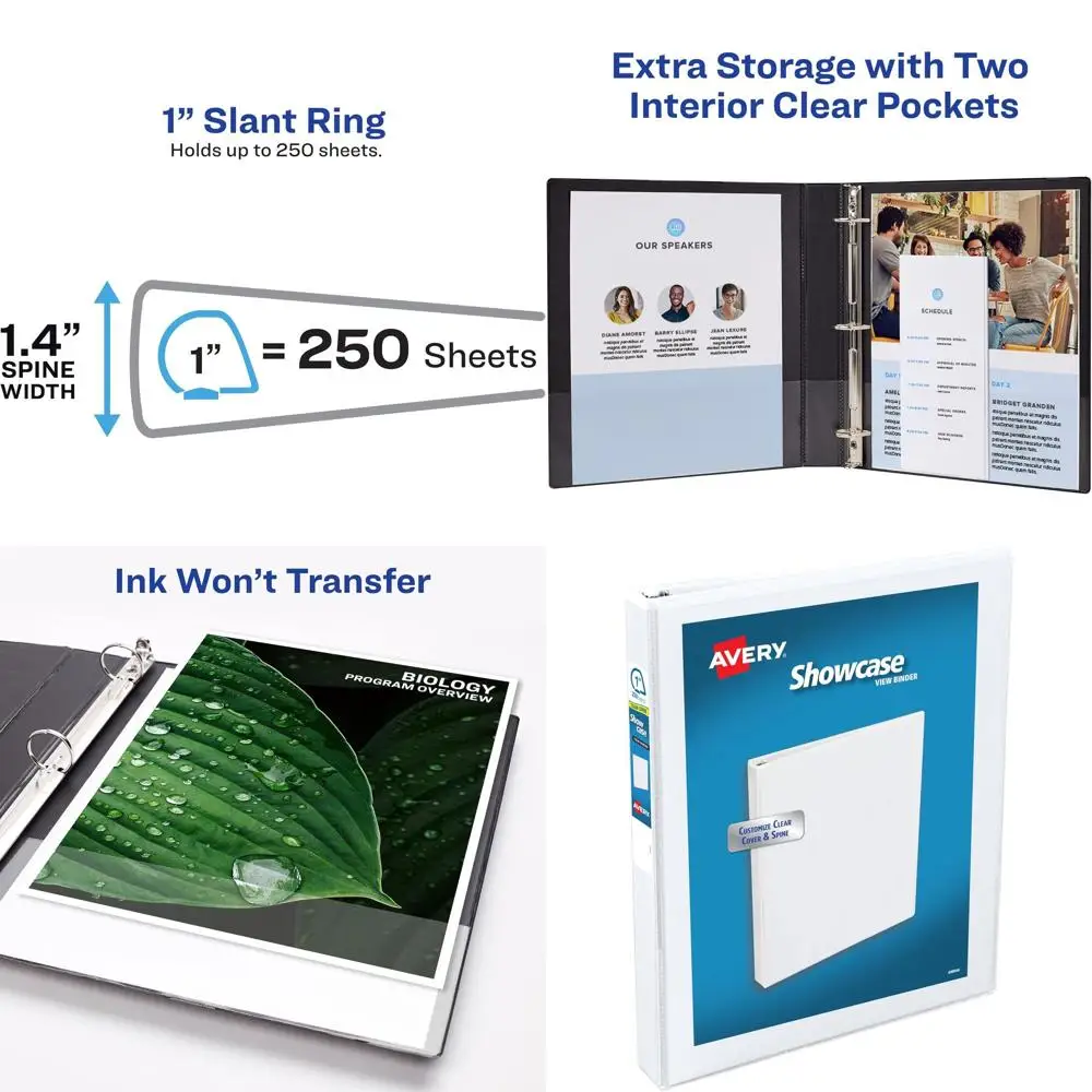 

3-Ring Binders, 1 Slant D-Rings, Holds 250 Sheets, 1.4 Spine Width, White, 12-Pack for Efficient Organization and Daily Referenc