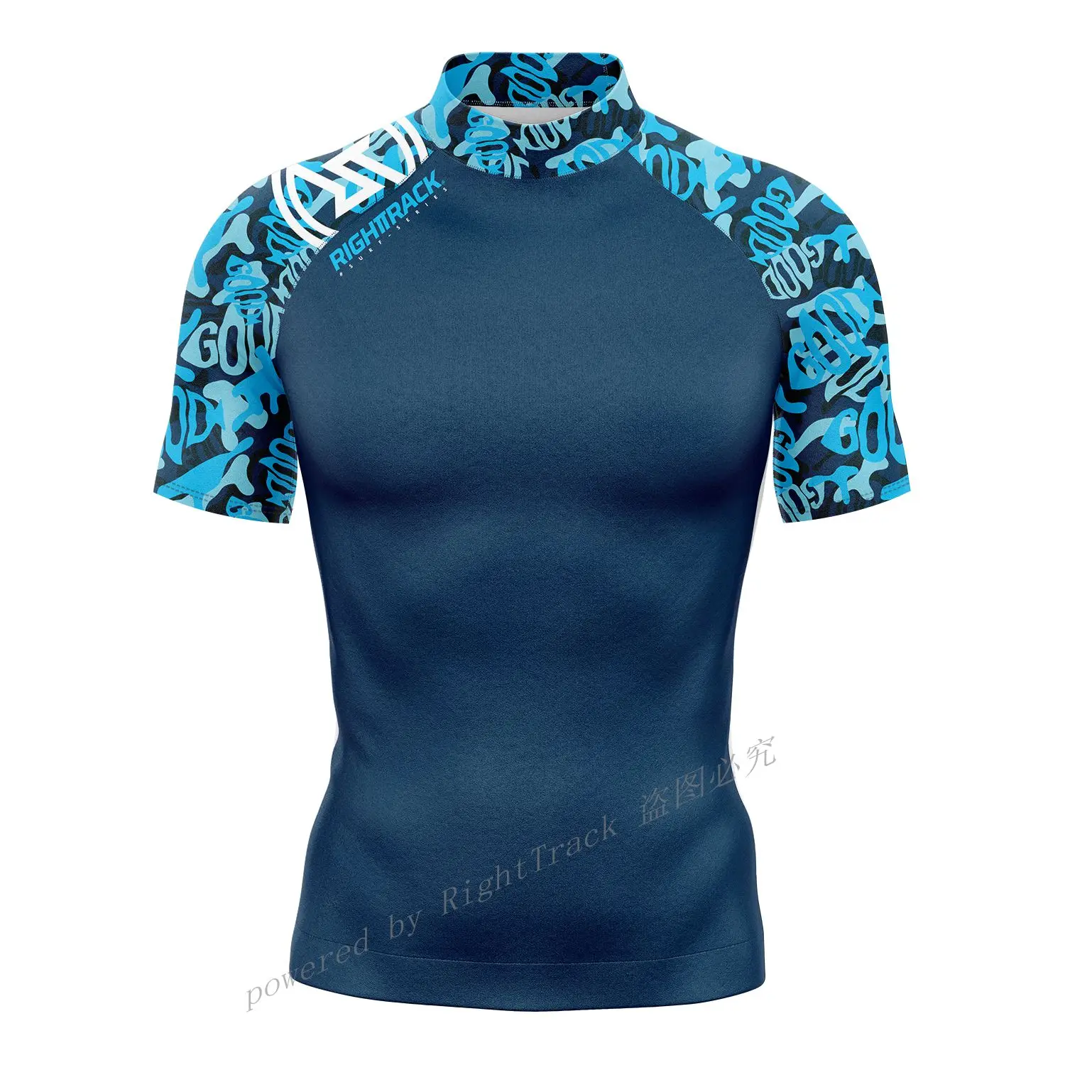 Hot Men\'s Short Sleeve Surfing Shirt Champion Lycra Rashguard RIGHTTRACK For Surf Sportswear Beach UV Swimwear UPF50+ Clothes