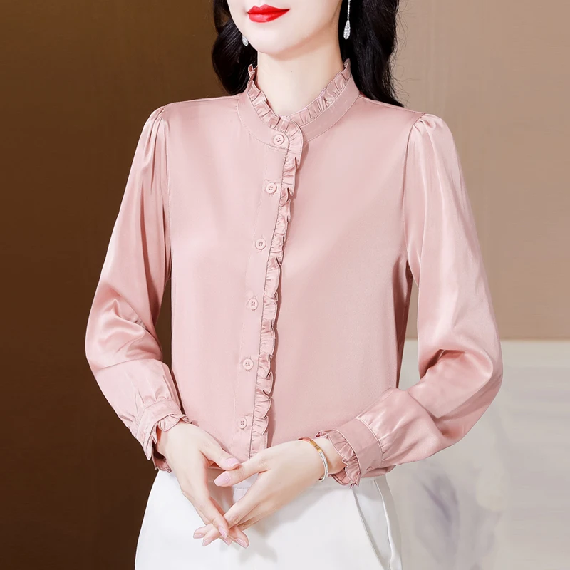 Blusas Mujer De Moda 2024 Long Sleeve Chiffon Shirts Women Chic Ruffles Office Lady Basic Tops Womens Tops And Blouses