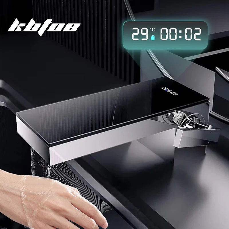 

Luxury Smart Faucet Digital Display Waterfall Spout Hot/Cold Water Basin Faucet Mixer Tap Modern Bathroom Vanity Sink Tap Crane