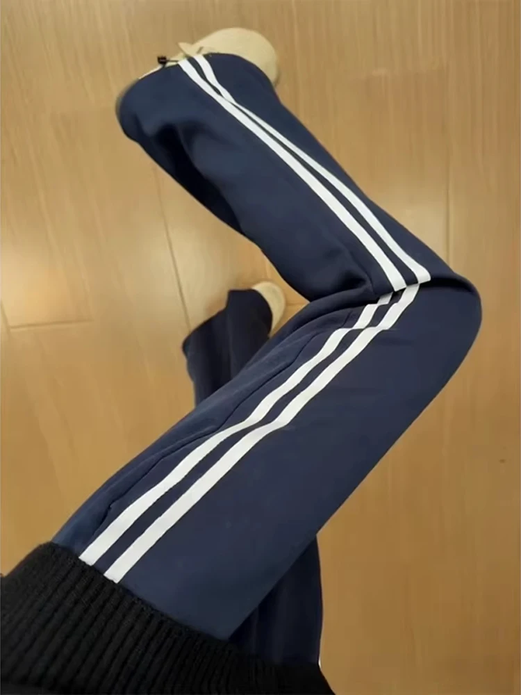 

Trendy Youth Men's Straight Leg Sport Pants Casual Loose Fit Slimming Stripe Pattern High Waist Comfortable Spring Autumn Wear