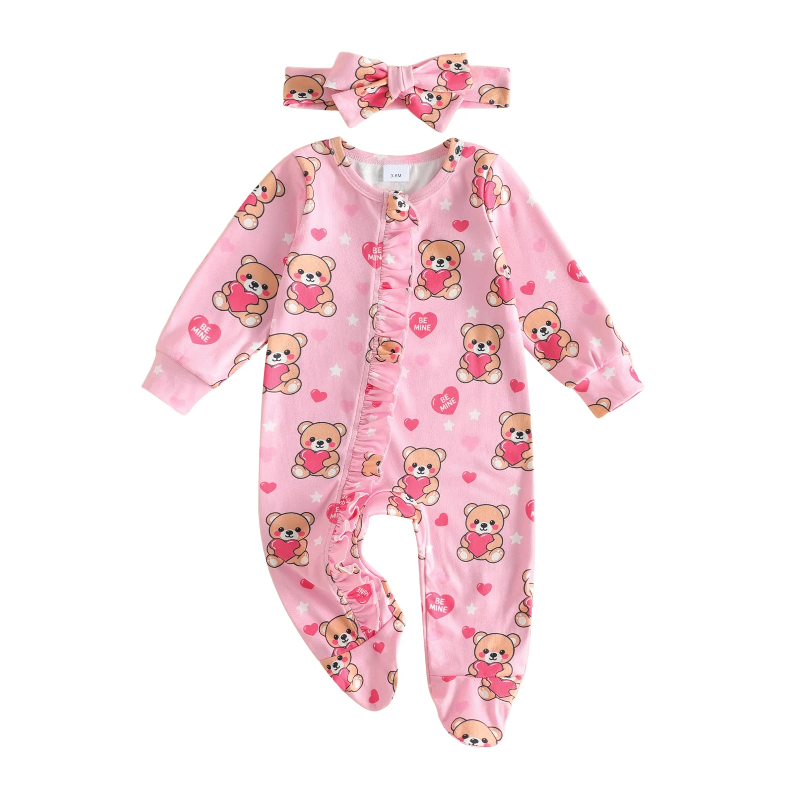 Baby Girls Valentine s Day Romper Heart Long Sleeve Bodysuit Headband