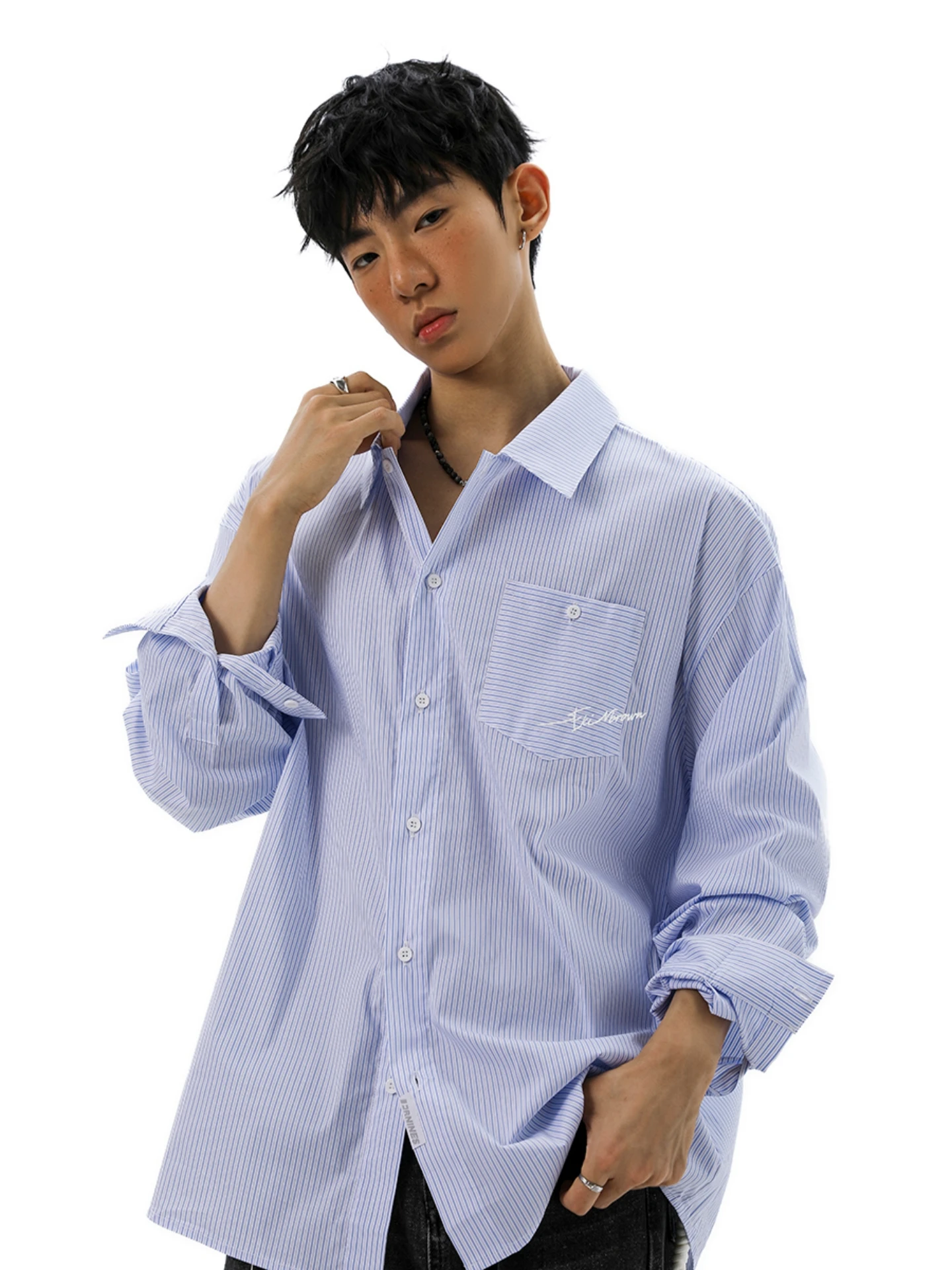 

Light Blue Men's Long Sleeve Shirt Spring Oversize Trendy Handsome Casual Wear Comfortable Fit Button up Spring Fashion